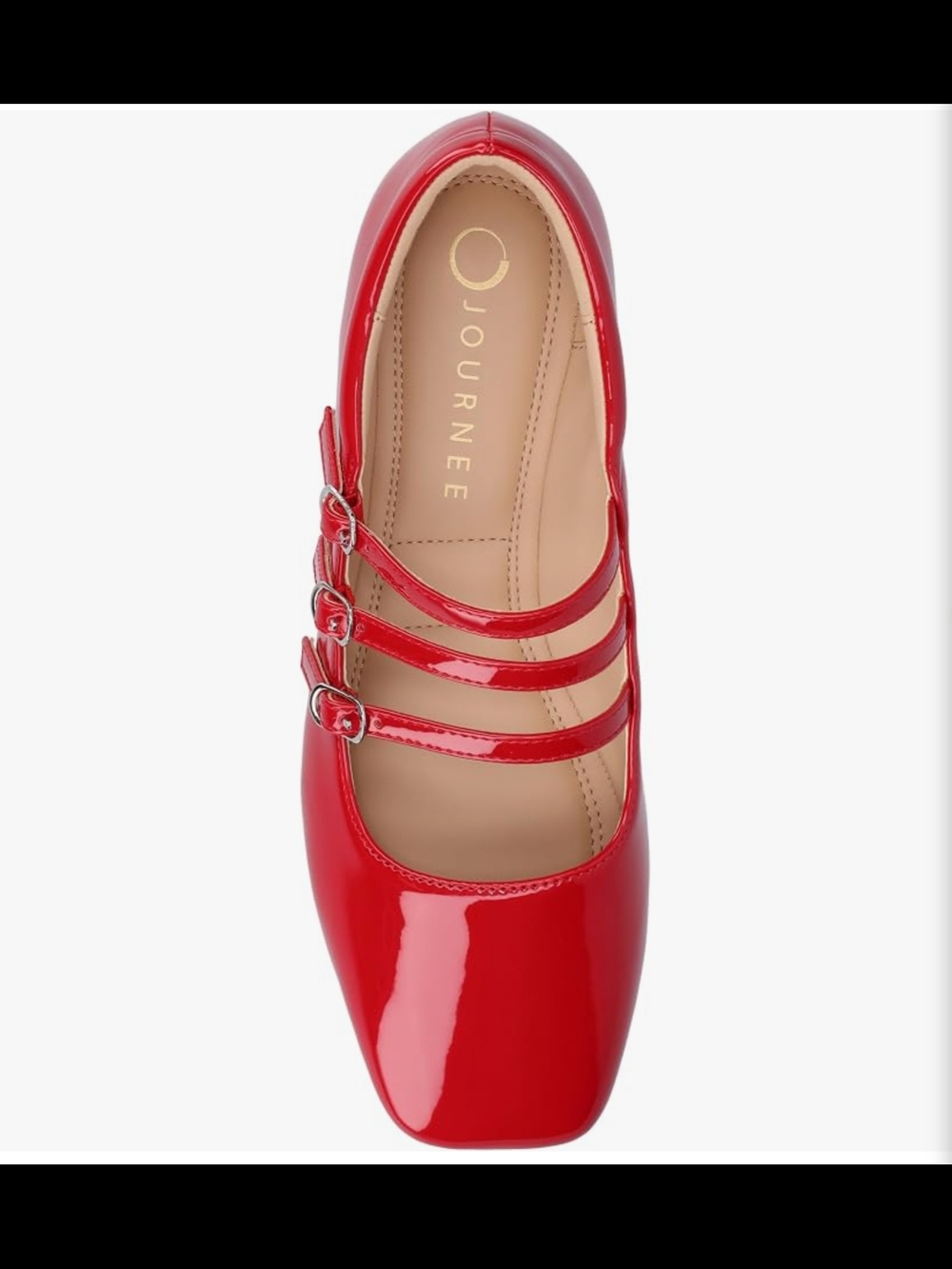 Journee Collection Red Patent Triple-Strap Mary Jane Square Toe Flats 10 Wide